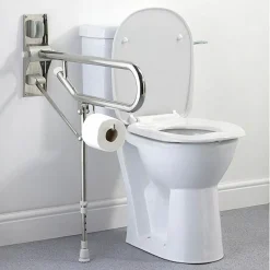 AKW Fold-Up Toilet Support Grab Rail With Adjustable Leg - Stainless Steel
