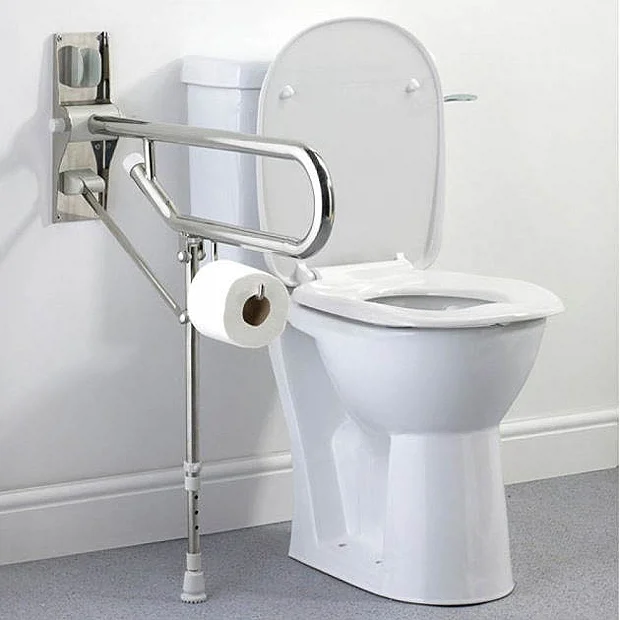 AKW Fold-Up Toilet Support Grab Rail With Adjustable Leg - Stainless Steel 3 AKW Fold-Up Toilet Support Grab Rail With Adjustable Leg - Stainless Steel