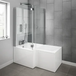 Milan Bathroom Milan Shower Bath Enclosure - 1600mm L-Shaped Inc. Hinged Screen + Panel