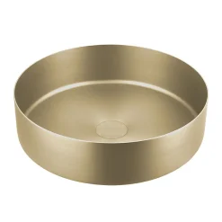 Just Taps Plu JTP Vos Brushed Brass Round Stainless Steel Counter Top Basin + Waste -Croydex shop 23ctr400bbr d1