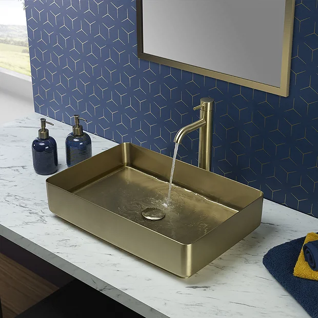 Just Taps Plu JTP Vos Brushed Brass Rectangular Stainless Steel Counter Top Basin + Waste 4 Just Taps Plu JTP Vos Brushed Brass Rectangular Stainless Steel Counter Top Basin + Waste - Image 2
