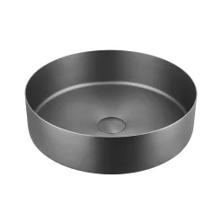 Just Taps Plu JTP Vos Brushed Black Round Stainless Steel Counter Top Basin + Waste -Croydex shop 27ctr400bbl d1