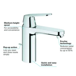 Grohe Euro Ceramic 600mm Complete Basin Package (Cosmo Smart Tap + Waste Included) -Croydex shop 39642000 d1