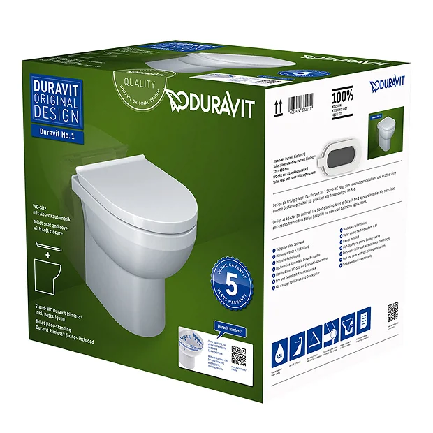 Duravit No.1 Rimless Back To Wall Toilet Pan + Soft-Close Seat 6 Duravit No.1 Rimless Back To Wall Toilet Pan + Soft-Close Seat - Image 4