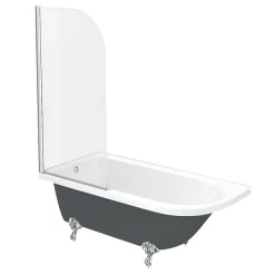Victorian Plumbing Appleby Grey 1700 Roll Top Shower Bath With Screen + Chrome Leg Set -Croydex shop a17bsrgry d1