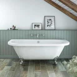 Victorian Plumbing Admiral 1685 Back To Wall Roll Top Bath + Chrome Leg Set -Croydex shop admiral1685backtowallrolltopbathlarge