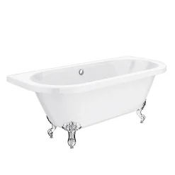 Victorian Plumbing Admiral 1685 Back To Wall Roll Top Bath + Chrome Leg Set -Croydex shop admiral1685backtowallrolltopbathwithchromelegsetnewdetail1