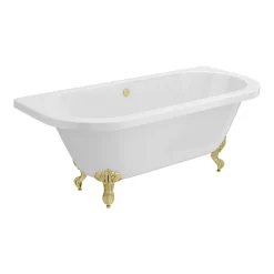 Victorian Plumbing Admiral 1685 Back To Wall Roll Top Bath + Brushed Brass Leg Set -Croydex shop admiral1685bb d1n