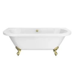 Victorian Plumbing Admiral 1685 Back To Wall Roll Top Bath + Brushed Brass Leg Set -Croydex shop admiral1685bb d2