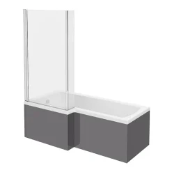 Victorian Plumbing Apollo2 Shower Bath - 1700mm L Shaped With Screen + Gloss Grey Panel