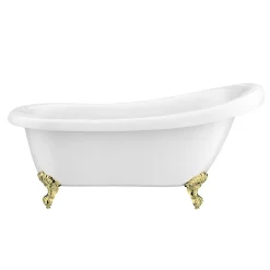 Victorian Plumbing Astoria 1550 Roll Top Slipper Bath + Brushed Brass Leg Set -Croydex shop ast1550bb d1