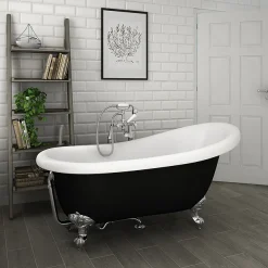 Victorian Plumbing Astoria Black 1550 Roll Top Slipper Bath W. Ball + Claw Leg Set -Croydex shop astoriablack1550rolltopslipperbathnl