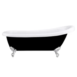 Victorian Plumbing Astoria Black 1710 Roll Top Slipper Bath W. Ball + Claw Leg Set -Croydex shop astoriablack1710rolltopslipperbathd1