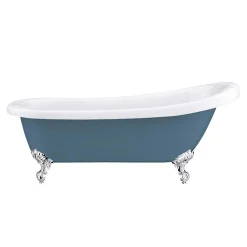Victorian Plumbing Astoria Blue 1710 Roll Top Slipper Bath W. Ball + Claw Leg Set -Croydex shop astoriablue1710rolltopslipperbathd1