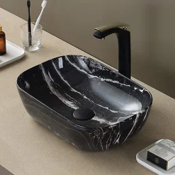 Arezzo 455 X 325mm Curved Rectangular Counter Top Basin - Gloss Black Marble Effect -Croydex shop az1004d1