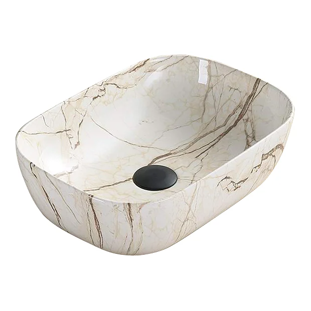Arezzo 455 X 325mm Curved Rectangular Counter Top Basin - Gloss Marble Effect 4 Arezzo 455 X 325mm Curved Rectangular Counter Top Basin - Gloss Marble Effect - Image 2