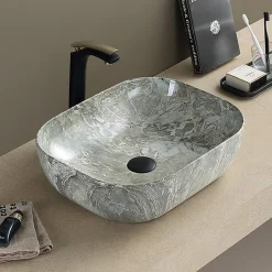Arezzo 505 X 405mm Curved Rectangular Counter Top Basin - Gloss Grey Marble Effect