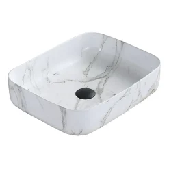 Arezzo 500 X 390mm Curved Rectangular Counter Top Basin - Gloss White Marble Effect