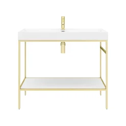 Arezzo 1000 Brushed Brass Framed Washstand With Gloss White Open Shelf And Basin 11 Arezzo 1000 Brushed Brass Framed Washstand With Gloss White Open Shelf And Basin -Croydex shop az10bbfpm d3