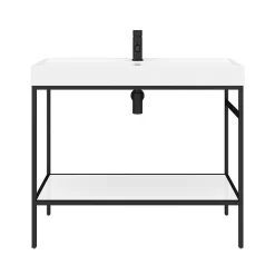 Arezzo 1000 Matt Black Framed Washstand With Gloss White Open Shelf And Basin -Croydex shop az10bfpm n detail1