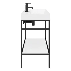 Arezzo 1000 Matt Black Framed Washstand With Gloss White Open Shelf And Basin