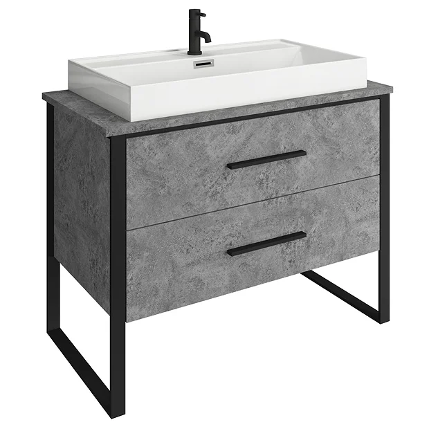 Arezzo 1000 Concrete-Effect Matt Black Framed Vanity Unit + Square Toilet 5 Arezzo 1000 Concrete-Effect Matt Black Framed Vanity Unit + Square Toilet - Image 3