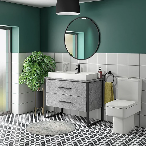 Arezzo 1000 Concrete-Effect Matt Black Framed Vanity Unit + Square Toilet 4 Arezzo 1000 Concrete-Effect Matt Black Framed Vanity Unit + Square Toilet - Image 2