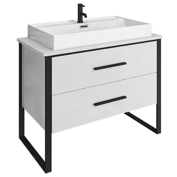 Arezzo 1000 Gloss White Matt Black Framed Vanity Unit + Square Toilet 5 Arezzo 1000 Gloss White Matt Black Framed Vanity Unit + Square Toilet - Image 3