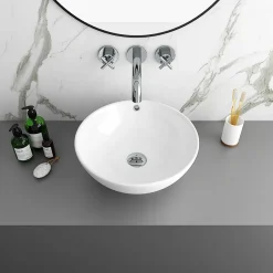 Arezzo Stone Resin Floating Basin Shelf Inc. 2 Round Basins - 1200mm Wide 8 Arezzo Stone Resin Floating Basin Shelf Inc. 2 Round Basins - 1200mm Wide -Croydex shop az12mwslfb1 d1