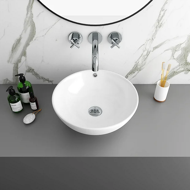 Arezzo Stone Resin Floating Basin Shelf Inc. 2 Round Basins - 1200mm Wide 5 Arezzo Stone Resin Floating Basin Shelf Inc. 2 Round Basins - 1200mm Wide - Image 3