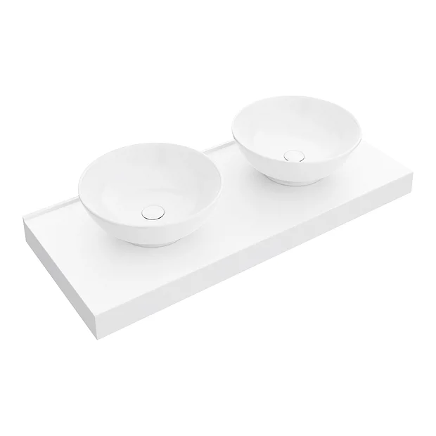Arezzo Stone Resin Floating Basin Shelf Inc. 2 Round Basins - 1200mm Wide 4 Arezzo Stone Resin Floating Basin Shelf Inc. 2 Round Basins - 1200mm Wide - Image 2