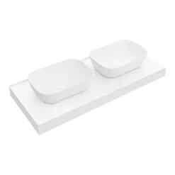 Arezzo Stone Resin Floating Basin Shelf Incl. 2 Curved Rectangular Basins - 1200mm Wide -Croydex shop az12mwslfb2 n d1