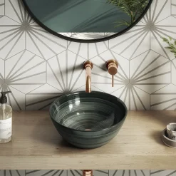 Arezzo Round Brushed Dark Green Counter Top Basin 0TH - 358mm Diameter -Croydex shop az17dg lrg
