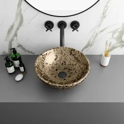 Arezzo Round 410mm Gold Mottled Design Ceramic Counter Top Basin -Croydex shop az2056 lrg