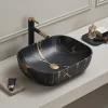 Arezzo 505 X 404mm Rectangular Counter Top Basin - Matt Black & Gold Marble Effect -Croydex shop az2672b7 d1