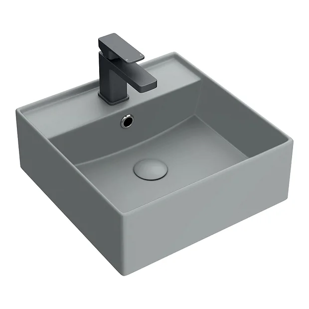 Arezzo 405mm Matt Grey Square Wall Mounted / Counter Top Basin 5 Arezzo 405mm Matt Grey Square Wall Mounted / Counter Top Basin - Image 3