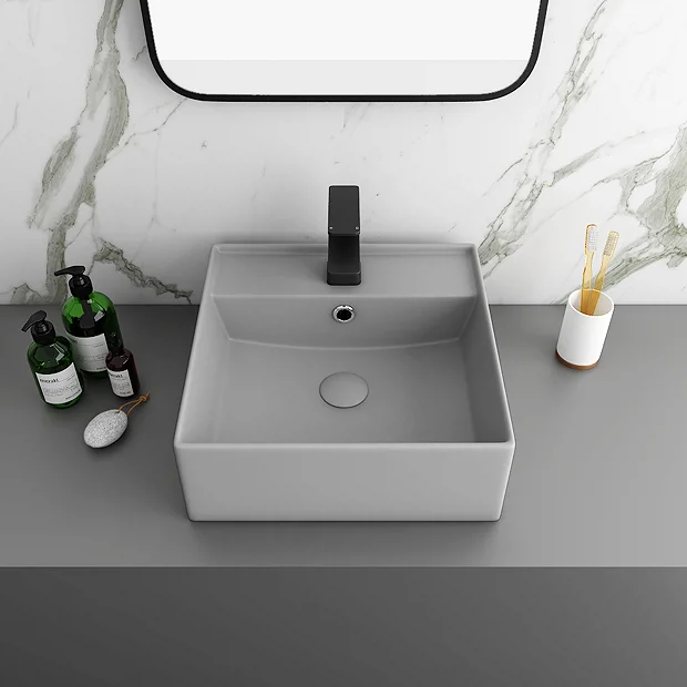 Arezzo 405mm Matt Grey Square Wall Mounted / Counter Top Basin 3 Arezzo 405mm Matt Grey Square Wall Mounted / Counter Top Basin