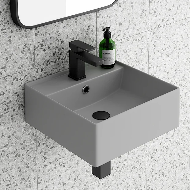 Arezzo 405mm Matt Grey Square Wall Mounted / Counter Top Basin 4 Arezzo 405mm Matt Grey Square Wall Mounted / Counter Top Basin - Image 2