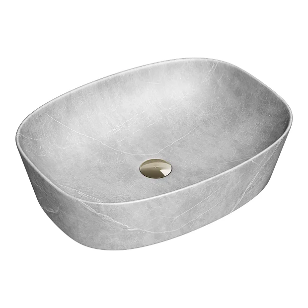 Arezzo 505 X 385mm Curved Rectangular Counter Top Basin - Light Grey Marble Effect 4 Arezzo 505 X 385mm Curved Rectangular Counter Top Basin - Light Grey Marble Effect - Image 2