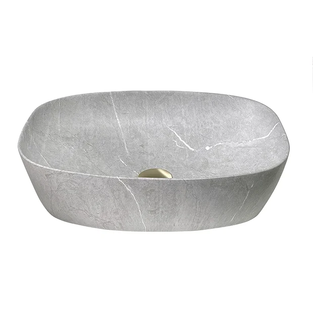 Arezzo 505 X 385mm Curved Rectangular Counter Top Basin - Light Grey Marble Effect 6 Arezzo 505 X 385mm Curved Rectangular Counter Top Basin - Light Grey Marble Effect - Image 4