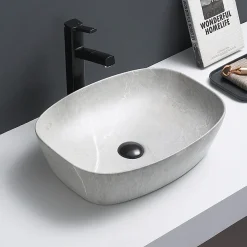 Arezzo 505 X 385mm Curved Rectangular Counter Top Basin - Light Grey Marble Effect 8 Arezzo 505 X 385mm Curved Rectangular Counter Top Basin - Light Grey Marble Effect -Croydex shop az505lgmd1
