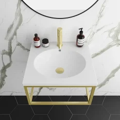Arezzo 500 Wall Hung Basin With Brushed Brass Towel Rail Frame