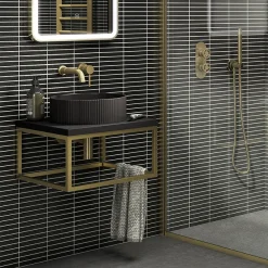 Arezzo 500 Matt Black Stone Resin Worktop With Brushed Brass Wall Mounted Frame -Croydex shop az5bbfrmmb d1