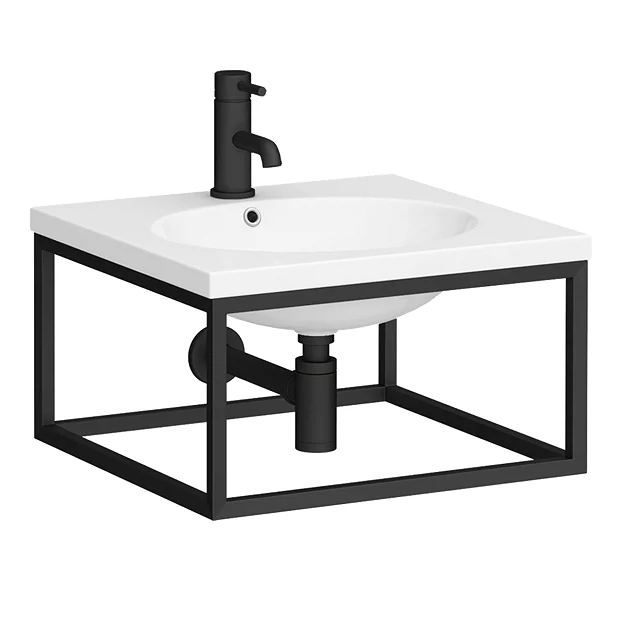 Arezzo 500 Wall Hung Basin With Matt Black Towel Rail Frame 4 Arezzo 500 Wall Hung Basin With Matt Black Towel Rail Frame - Image 2