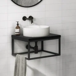 Arezzo 500 Matt Black Stone Resin Worktop With Matt Black Wall Mounted Frame -Croydex shop az5blkfrmmb d3