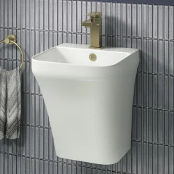 Arezzo Square Matt White Ceramic One Piece Wall Hung Basin 1TH - 365mm Wide
