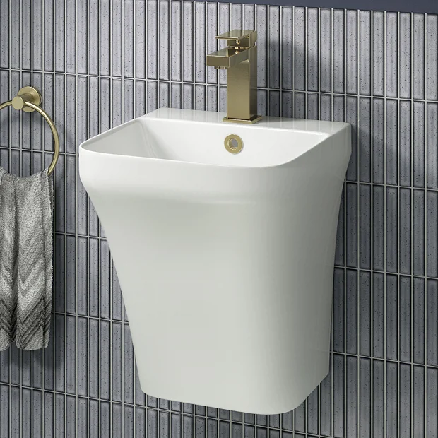 Arezzo Square Matt White Ceramic One Piece Wall Hung Basin 1TH - 365mm Wide 3 Arezzo Square Matt White Ceramic One Piece Wall Hung Basin 1TH - 365mm Wide