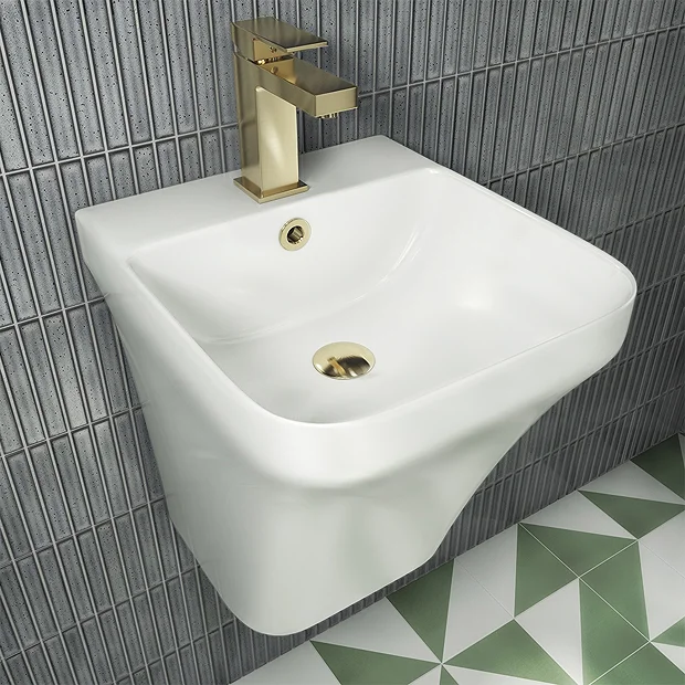 Arezzo Square Matt White Ceramic One Piece Wall Hung Basin 1TH - 365mm Wide 4 Arezzo Square Matt White Ceramic One Piece Wall Hung Basin 1TH - 365mm Wide - Image 2
