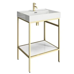 Arezzo 600 Brushed Brass Framed Washstand With Back To Wall Toilet -Croydex shop az6bbfbbtw d1