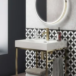 Arezzo 600 Brushed Brass Framed Washstand With Gloss White Open Shelf And Basin -Croydex shop az6bbfpm n d2